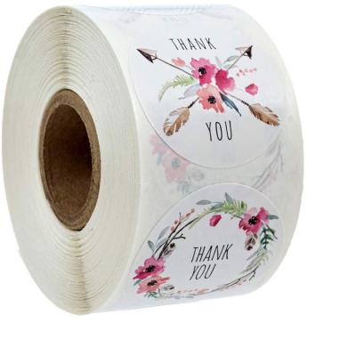 China Self Adhesive Sticker Wholesale Thank You Round Design Sticker 1.5inches Roll Custom for sale