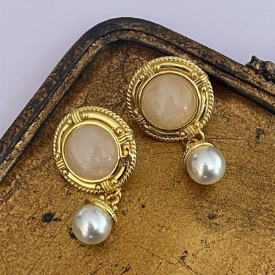 China High quality natural crystal powder sensitive temperament retro lady's silver needle ear 24k gold daily soft brass plated for sale