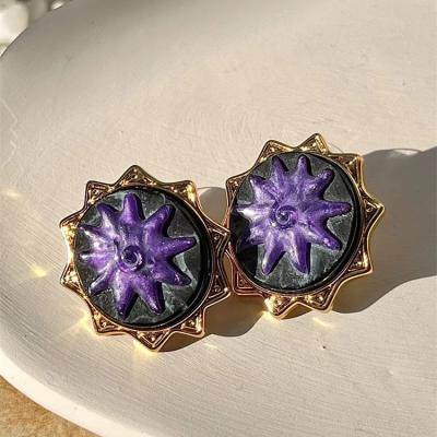 China Vintage European and American women's style round resin color 925 brass high quality silver needle earrings new in 2022 for sale