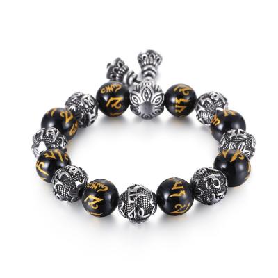 China Spiritual Anti-allergy custom made buddhism black agate stone bead bracelet for men for sale