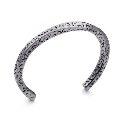 China Anti-allergy bracelet stainless steel antique silver vintage twisted simple cuff bangle for men for sale