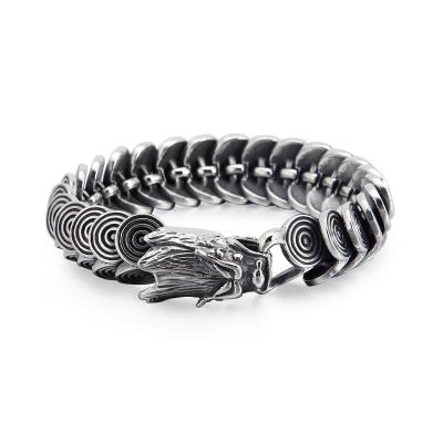 China Heavy Dragon Heavy Head Anti-allergy Stainless Steel Vintage Closure Ring Animal Men's Bracelet for sale