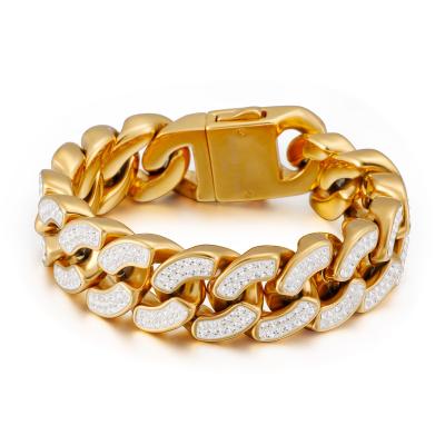 China Anti-Allergy Dubai Gold Custom Design Men Chain Bracelets Gold Plated Cuban Link Steel Luxury Bracelet for sale