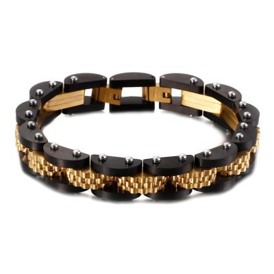 China Anti Allergy Stainless Steel Anti Allergy Black And Gold Plated Man Hand Luxury Mens Bracelet for sale