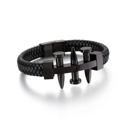 China Custom Anti-Allergy Men Design Accessories Stainless Steel Nail Leather Bracelet for sale