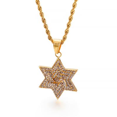 China custom brand Anti-allergy stainless steel hiphop iced out men gold Hexagram pendant with zircons for sale