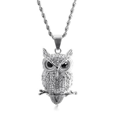 China Anti-allergy custom stainless steel hip hop men bird owl animal pendant with zircons for sale