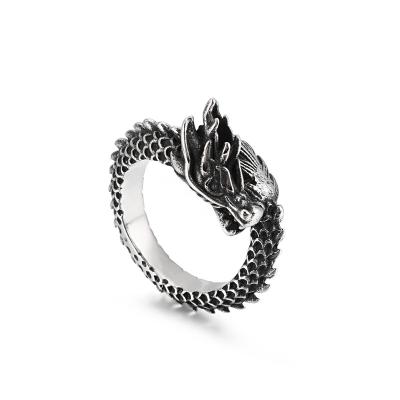 China Hot Sale Vintage Nickel Free Stainless Steel Adjustable Custom Antique Silver Dragon Ring For Men for sale