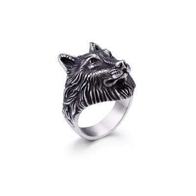 China Custom Design Wolf Design Stainless Steel Finger Ring Nickel Free Vintage Nickel Free Animal Ring For Men for sale