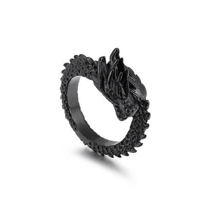 China Hot Sale Nickel Free Stainless Steel Custom Black Dragon Adjustable Ring For Men for sale