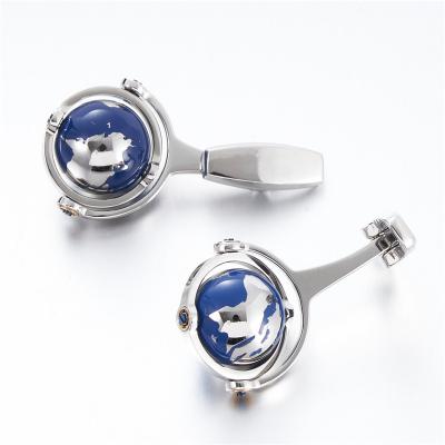 China Luxury Custom Brands Globe Design Shirt Accessories Mens Stainless Steel Turned Cufflinks for sale