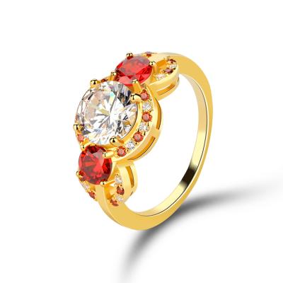 China Trendy Gold Plated Round Stone Engagement Pakistani Wedding Rings With Ruby for sale