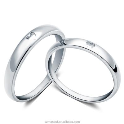 China CLASSIC 18K White Gold Plated 925 Silver Simple Heart Wedding Rings Set For Couples for sale