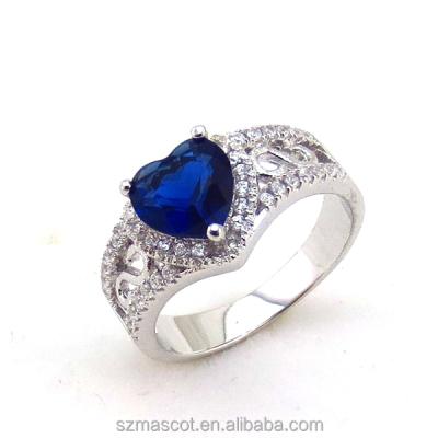 China Custom College Grade Ring With Beautiful Blue Heart Nickel And Silver Stone Lead Free Low MOQ 2018 for sale