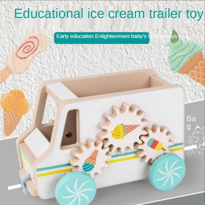 China Toy Amazon Hot Selling Educational New Product 2021 Hot Sell Wooden Ice Cream Cars Toys Trailer Early Educational Toy Pretend Game For Kids for sale