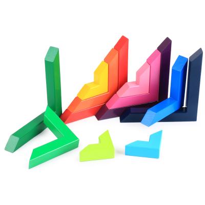 China Educational Toy 12 Pcs Balance Skills 3D Space Right Angle Building Block Visual Game Wood Triangle Art Block Building Block Toys For Children for sale