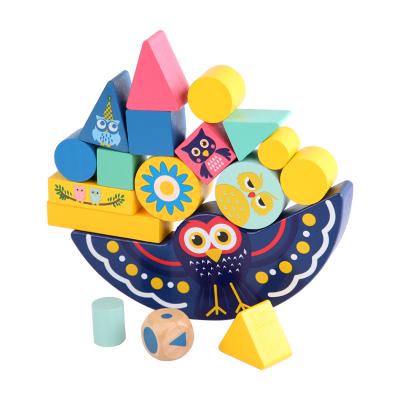 China Educational Building Toy Shape Matching Stacking Blocks Wooden Owl Balance Blocks for sale