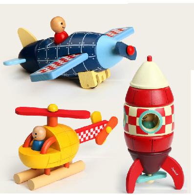 China DIY Model TOY Disassembly - Aircraft Rocket Helicopter Educational Wooden Magnetic Toys Practical Puzzle for Kids Christmas Gift for sale