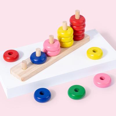 China DIY TOY Wooden Number Counting Trap Trick Puzzle Toy Children Early Knowledge Enlightenment Ring Rainbow Color Number Set for sale