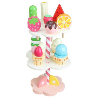 China Doctor Plays Set Children Funny Kitchen Strawberry Ice Cream Stand Ice Cream Cone Triple Cechelo Wooden Toy for sale