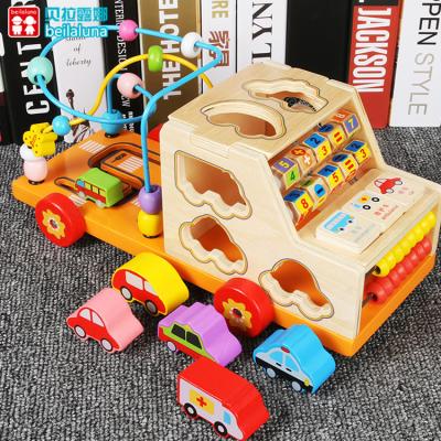 China Toy Multi-Function Educational Math Learning Intellectual Train Matching Blocks Wooden Cars Montessori Kids Educational Toys for sale