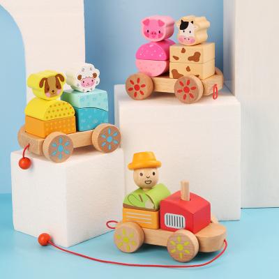 China Section Three Blocks Carriage Train Wooden Intelligence Toy For Children 33*11.7*7.7cm for sale