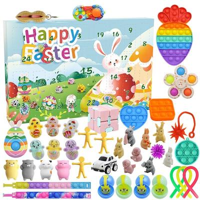 China Plastic+silicone Easter Advent Calendar Sensory Squeeze Fidgets toys set countdown calendars with push sound on fidgety people pack Easter gift for sale