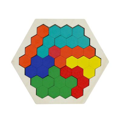 China Brain Teaser Small Size Wooden Tangram Puzzle Hexagon Puzzle Geometry Logic IQ Game IQ Game Educational Toys Colorful Shape Pattern Block for sale