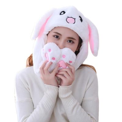 China Hot Funny Bunny Hat Ear Moving Rabbit Plush Amazon Stuffed Animal Warm Funny Bunny Hat Ear Moving Rabbit Hat Wiggle Toy Animal Ear Flap Beanie Fluff Hat With Paws For Women Girls for sale