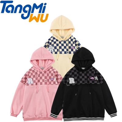 China TMW Color Block Retro Hoodie Plush Pullover Plaid Sweater Brand Unisex Hip Hop Wholesale QUICK DRY Loose Hoodie for sale