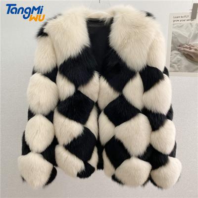 China TMW Anti-wrinkle clothing checkerboard luxury designer plus size over coat Finland imports real fur coat jacket pink fox fur coat for sale