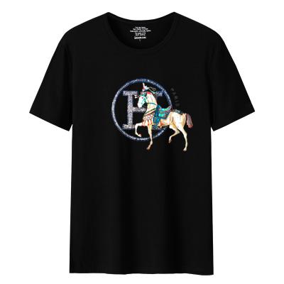 China Wholesale Custom Modal Animal Horse Print Letter Rhinestone T-shirt Anti-wrinkle Cotton 3d T-shirt Men for sale