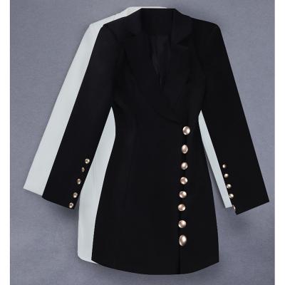 China 2022 New Arrival Designer Women Office OL Suit Elegant Lapel Collar Ladies Long Sleeve Slim Fit Blazer Anti-static Metal Button Mini Dress for sale