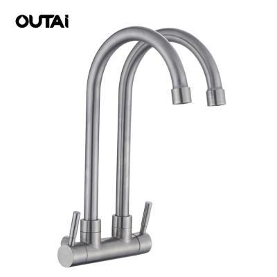 China Wall Ware Faucets Thermostatic High Quality Sanitary Ware Wall Mount Two Dual Heads Fancy Handle Kitchen Mixer for sale