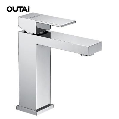 China Metered Faucets Custom Design Square Type Cold Hot Water Bathroom Basin Faucet Import for sale