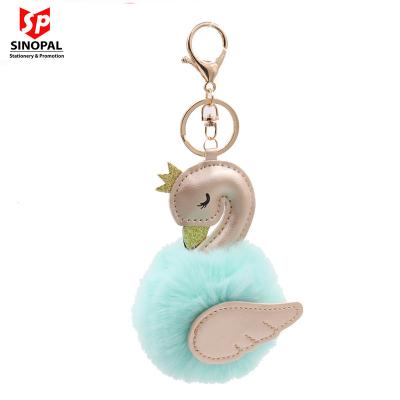 China Fashion Key Ring Cheap Wholesale Cute Swan Key Chain For Car And Keys With Furball for sale