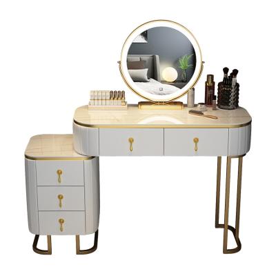 China (Other)Luxury Nordic simple light adjustable bedroom dresser storage cabinet dressing table girl makeup table with LED mirror and cabinet for sale