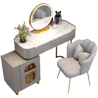 China Nordic modern dressing table with mirror and stool for bedroom dressing table with 3 LED light effect reflect iron gold dresser for sale