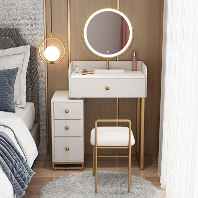 China (Other)Luxury Nordic simple light adjustable bedroom dresser storage cabinet dressing table girl makeup table with LED mirror and cabinet for sale