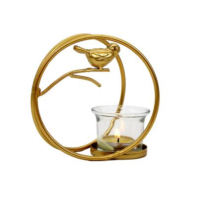 China Golden Wedding Candle Holder Birdcage Candle Holder Bird Bedroom Candle Holder Iron Decoration For Home Decor for sale