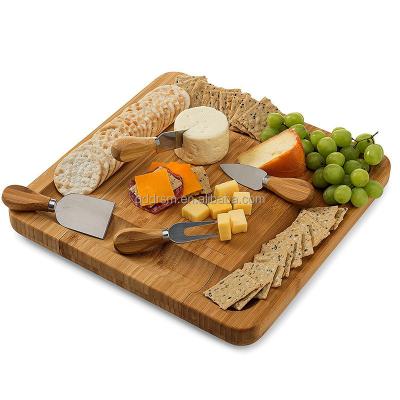 China Amazon Sustainable Hot Custom Wooden Bamboo Cheese Board Set With Cutlery Cheese Tray Cutting Board for sale