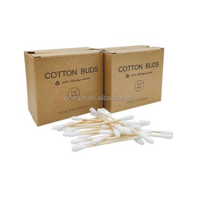 China Customized Logo 100pcs Cotton Buds Daily Cleansing Natural Bamboo Cotton Cotton Bud Pad for sale