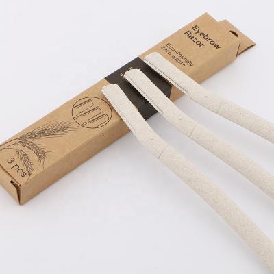 China Eco-friendly Wheat Biodegradable Wholesale Straw Pack Set 3pcs Eyebrow Trimming Eyebrow Shaver Biodegradable Eyebrow Shaver for sale