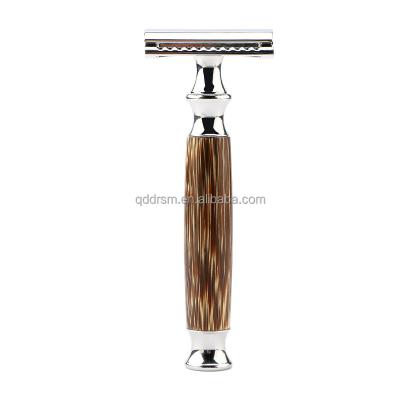 China Reusable Trimmer Men's Twin Blade Hair Razor Nature Bamboo Handle Nature Bamboo Handle Edge Shaving Safety Razor for sale