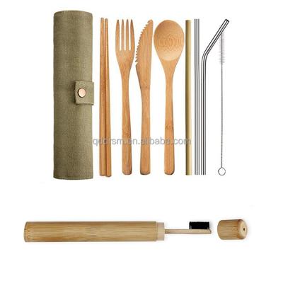 China Sustainable Eco Friendly Biodegradable Reusable Disposable Wooden Bamboo Travel Flatware Cutlery Utensils Set for sale