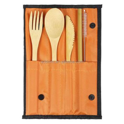 China Sustainable Wholesale Portable Outdoor Flatware Travel Utensils Hot Selling Biodegradable Bamboo Cutlery Set for sale