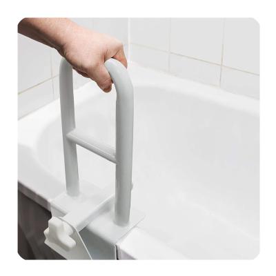 China Adjustable Clamp Bathroom Bath Tub Handle Bathtub Elderly Standing Aid Handle White Steel Bar for sale