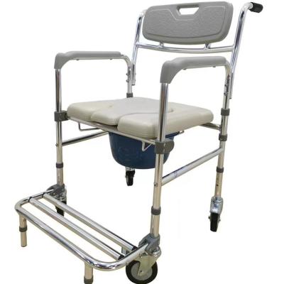 China Adjustable Elder Height Home Toilet Seat Commode Shower Chair Four Wheels Foldable Commode Chair for sale