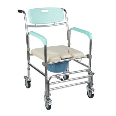 China Hospital Commode Chair Bathroom Toilet Transport 4 Wheels Commode Medical Home Wheelchair for sale