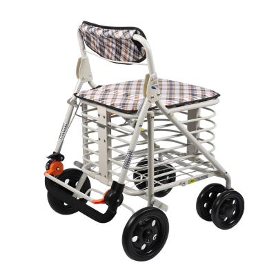 China Folding Steel Frame Comfortable Older Outdoor Heavy Duty Walker Shopping Cart Rollaor With Seat for sale